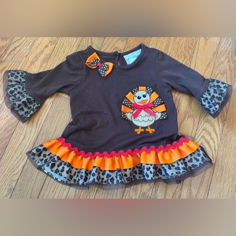 Rare Editions Brown and Orange Turkey Long Sleeve Tee